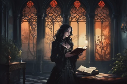 gothic woman,gothic portrait,ravenloft,gothic style,spellbook,gothic,darkling,gothic dress,sorceresses,covens,isoline,malefic,sorcerous,pureblood,dark gothic mood,fantasy picture,sorceress,magick,headmistress,hecate,Art,Artistic Painting,Artistic Painting 44
