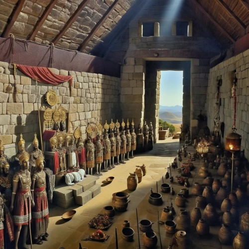 mithraeum,nativity village,diorama,byzantine museum,viracocha,nacimiento,armoury,storerooms,amphoras,dacians,guardroom,medieval market,viminacium,vindolanda,kolu,commandery,terracottas,castle iron market,glencairn,hall of the fallen,Photography,General,Realistic