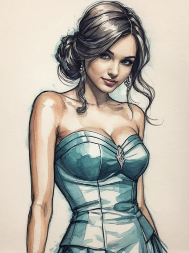 watercolor pin up,fashion vector,lumidee,spearritt,coloring outline,fashion sketch,bustier,lotus art drawing,sherine,photo painting,margaery,chalk drawing,thirlwall,colored pencil background,airbrushing,pencil color,airbrush,rotoscoped,bodices,corset,Illustration,Realistic Fantasy,Realistic Fantasy 23
