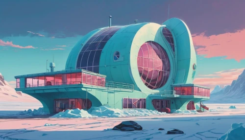 futuristic landscape,snowhotel,ice planet,futuristic architecture,sky space concept,outpost,spaceport,futuristic art museum,extrasolar,research station,hub,iceburg,electrohome,sedensky,space port,futuristic,cubic house,cinerama,scifi,cybertown,Conceptual Art,Sci-Fi,Sci-Fi 24