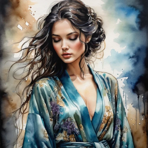 kimono,geisha girl,oriental painting,hanfu,boho art style,vietnamese woman,japanese art,perfumer,boho art,oriental princess,caftan,oriental girl,geisha,japanese woman,oriental,donsky,oriente,watercolor painting,fantasy art,struzan,Conceptual Art,Daily,Daily 34