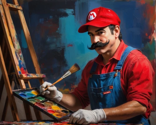 mario,marios,mexican painter,paisano,italian painter,luigi,super mario brothers,mario bros,artist portrait,painter,painting technique,artista,plumber,delfino,royo,pintor,wippleman,pintado,artman,ernesto,Conceptual Art,Oil color,Oil Color 11