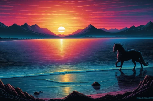 unicorn art,unicorn background,arabian horse,arabian horses,desert landscape,colorful horse,mountain sunrise,cheval,fantasy picture,equine,landscape background,desert desert landscape,world digital painting,shadow camel,fantasy landscape,purple landscape,arabians,caballo,painted horse,chevaux,Illustration,Realistic Fantasy,Realistic Fantasy 25