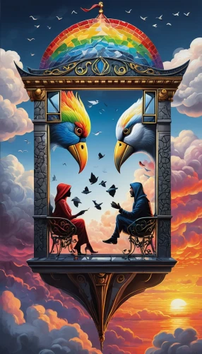 qabalah,zoombinis,life stage icon,skyship,bird kingdom,carousel,imaginarium,rainbow clouds,kaleidoscope website,surrealism,skycycle,carousels,puppet theatre,steam icon,cirque du soleil,cd cover,carnivalesque,orchestrion,game illustration,imaginationland,Illustration,Realistic Fantasy,Realistic Fantasy 40