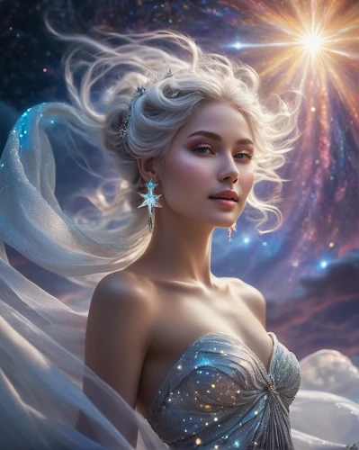 fantasy picture,the snow queen,fantasy portrait,fantasy art,white rose snow queen,elsa,fantasy woman,daenerys,aurora,galadriel,celestial,ice queen,zodiac sign libra,sedna,jaina,amalthea,andromeda,mystical portrait of a girl,fantasia,star mother,Art,Classical Oil Painting,Classical Oil Painting 16