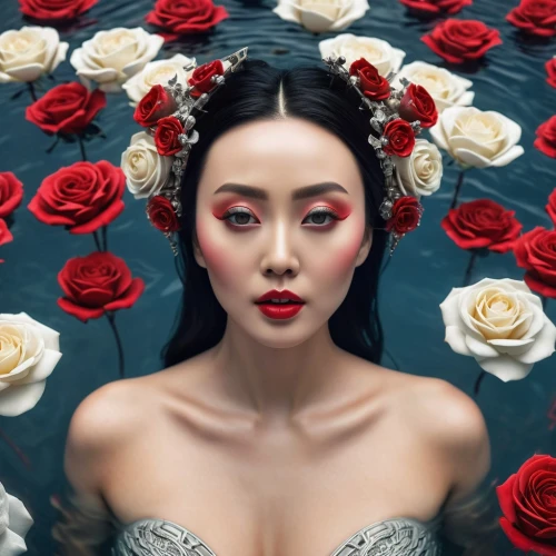 geisha,concubine,with roses,red roses,geisha girl,roses,way of the roses,asian woman,mulan,oriental princess,asian vision,red rose,yifei,homogenic,yimou,red magnolia,xueying,red petals,scent of roses,yuhua,Photography,General,Sci-Fi