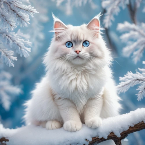 blue eyes cat,cat with blue eyes,siberian cat,snowbell,white cat,birman,himalayan persian,cat on a blue background,snowcats,snowball,snowcat,cute cat,siberian,snowshoe,winter background,the snow queen,winter animals,frostbitten,blue eyes,frostily,Illustration,Vector,Vector 18