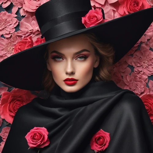 black hat,red rose,black rose,rankin,vanderhorst,red roses,rose png,scent of roses,galliano,red magnolia,the hat of the woman,bewitching,with roses,demarchelier,milliner,black coat,petal of a rose,derivable,red petals,jingna,Photography,General,Fantasy