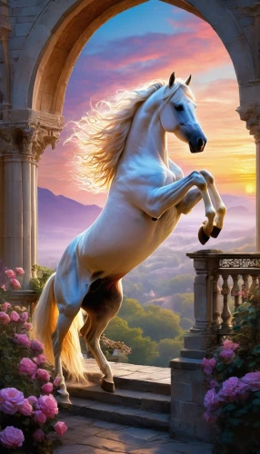 a white horse,unicorn background,arabian horse,pegasys,white horse,unicorn art,albino horse,the horse at the fountain,beautiful horses,dream horse,equine,fantasy picture,colorful horse,golden unicorn,unicorn,pegasus,pegaso,arabian horses,white horses,lipizzan,Conceptual Art,Fantasy,Fantasy 05