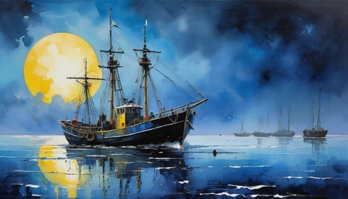 sailing blue yellow,aivazovsky,sea sailing ship,oil painting on canvas,siggeir,sailing ship,salminen,waterglobe,sailing boat,fishing boats,blue painting,sail ship,galleon,azzurra,schoolship,fishing boat,eendracht,sailer,mesdag,oil painting,Art,Artistic Painting,Artistic Painting 32