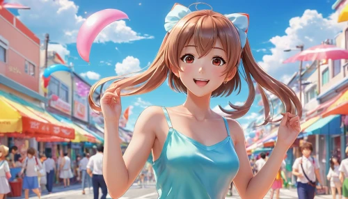 summer background,giaimo,shopping street,anime japanese clothing,chieri,candy island girl,oneko,anime 3d,mikuru asahina,summer umbrella,kizuna,idolmaster,background colorful,summer day,colorful background,anime cartoon,aerith,summer sky,anime girl,holo,Illustration,Japanese style,Japanese Style 01