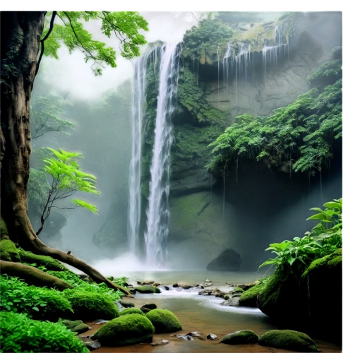 green waterfall,nature background,nature wallpaper,landscape background,waterfalls,water fall,waterfall,background view nature,brown waterfall,waterval,natural scenery,nectan,cartoon video game background,the natural scenery,forest background,nature landscape,japan landscape,water falls,forest landscape,rainforests,Illustration,Japanese style,Japanese Style 11