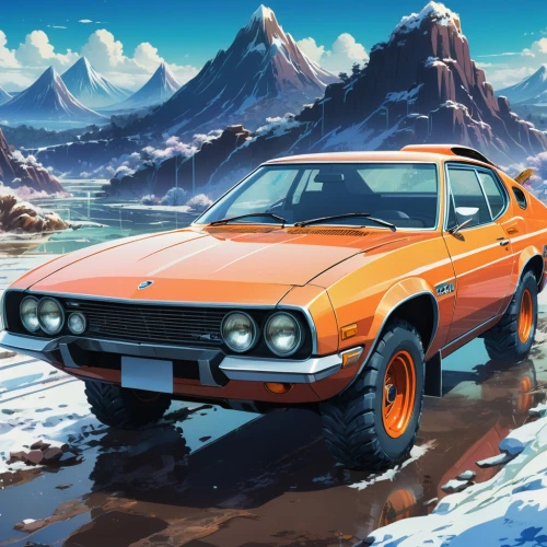 opala,alpine,onrush,challenger,wanganella,kadett,3d car wallpaper,giugiaro,car wallpapers,game car,scirocco,scionti,muscle car cartoon,quattro,runabout,dacia,corolla,alpine drive,orange,retro vehicle,Illustration,Japanese style,Japanese Style 03