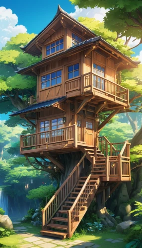 teahouse,tree house,treehouses,wooden house,treehouse,house by the water,tree house hotel,japanese background,house with lake,dreamhouse,maplestory,forest house,golden pavilion,background design,summer cottage,sakura background,japanese sakura background,ryokans,yamashiro,asian architecture,Illustration,Japanese style,Japanese Style 03