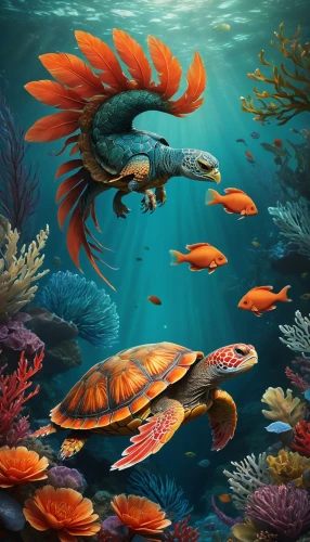 sarcopterygian,paleozoic,underwater background,aquarium inhabitants,underwater landscape,pirapora,koi fish,paleoenvironment,seaquarium,mesoproterozoic,sea turtle,sea life underwater,underwater fish,anomalocaris,aquos,tropical fish,ankylosaurus,paleoproterozoic,ordovician,underwater world,Illustration,Abstract Fantasy,Abstract Fantasy 06