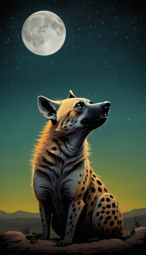 tigor,cheetah,desert fox,hyaena,hyenas,hyena,hosana,cheeta,gepard,acinonyx,cheetor,jangi,digital painting,vulpes,atunyote,sand fox,moon and star background,nyarko,riverclan,big moon,Illustration,Abstract Fantasy,Abstract Fantasy 19