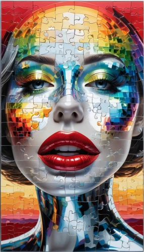 chevrier,jigsaw puzzle,imaginacion,overlaid,idealisation,percolated,woman thinking,hallucinated,pop art woman,multicolor faces,phencyclidine,glass painting,rankin,fragmented,pop art background,effect pop art,synesthesia,pop art effect,adnate,psychographic,Photography,Fashion Photography,Fashion Photography 26