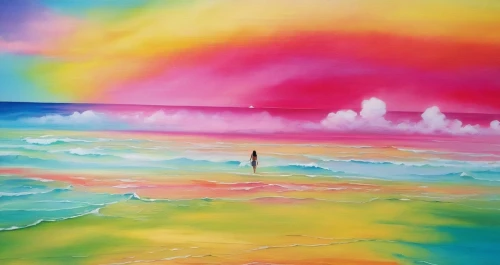 sea landscape,beach landscape,seascape,background colorful,colorful background,rainbow clouds,colorful water,dream beach,oil painting on canvas,art painting,pintura,acrylic paint,dreamscape,spray paint,coastal landscape,watercolor background,watercolor paint strokes,rainbow waves,tropical sea,landscape with sea,Illustration,Paper based,Paper Based 09
