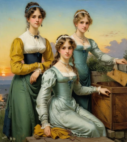 perugini,maidens,maidservants,young women,rhinemaidens,emile vernon,foundresses,meninas,bougereau,countesses,quartette,deaconesses,the three graces,seamstresses,milkmaids,dressmakers,mulready,sellers,noblewomen,posets,Art,Classical Oil Painting,Classical Oil Painting 32