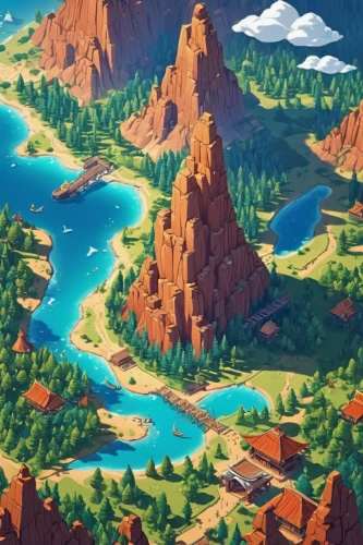 zion,mountain world,mountain scene,beautiful wallpaper,paisaje,cartoon video game background,mountainous landscape,mountain landscape,giant mountains,canyon,mountain village,cartoon forest,ponderosa,navajo bay,mountains,landscape background,mountain valley,elves country,zions,sedona,Unique,3D,Isometric