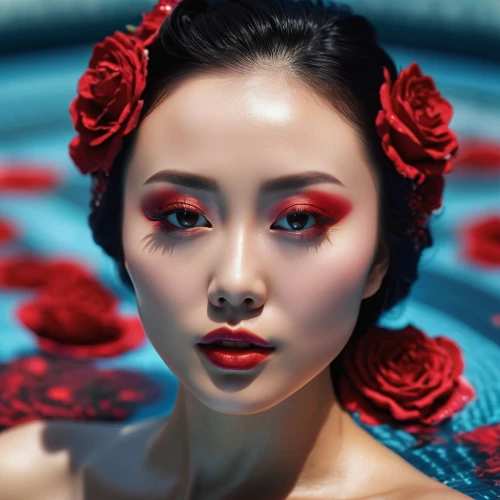 red water lily,geisha,water lotus,geisha girl,water rose,digital painting,red petals,red rose,oriental girl,asian woman,red flower,red roses,world digital painting,oriental princess,red magnolia,xueying,vietnamese woman,water flower,asian vision,concubine,Photography,General,Sci-Fi