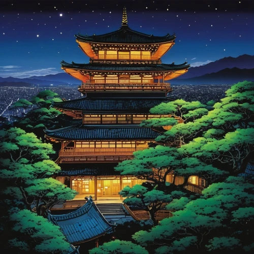 golden pavilion,the golden pavilion,kyoto,kiyomizu,ukiyoe,japan's three great night views,asian architecture,pagodas,komiyama,muramasa,japanese art,myojin,yatsura,cool woodblock images,kamada,daikyo,dojo,imagawa,jonidan,japan landscape,Illustration,Japanese style,Japanese Style 05