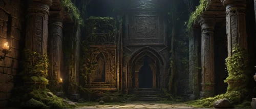 hall of the fallen,labyrinthian,undercity,doorways,mausoleum ruins,ravenloft,the threshold of the house,dungeons,shadowgate,dungeon,threshhold,riftwar,threshold,sepulchres,undermountain,crypts,passageway,rivendell,mirkwood,alfheim,Art,Classical Oil Painting,Classical Oil Painting 16