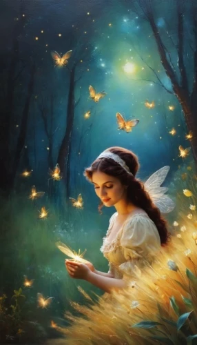 faerie,little girl fairy,faery,fairie,fairies aloft,fireflies,fairy,fairies,fairytales,fantasy picture,fairy queen,fairy tale,storybook,yellow butterfly,firefly,a fairy tale,fairy tale character,fairy lanterns,vintage fairies,sylphs