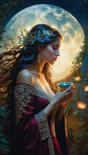 fantasy picture,fantasy art,mystical portrait of a girl,faerie,faery,enchantment,fairie,fantasy portrait,dreamtime,magick,persephone,fantasy woman,sorceress,dreamscapes,fairy tale,moonlit night,the night of kupala,fairy tale character,the enchantress,enchanting