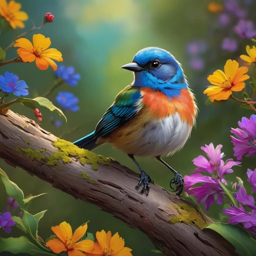 flower and bird illustration,blue birds and blossom,bird painting,colorful birds,bird flower,spring bird,beautiful bird,blue bird,springtime background,nature bird,colorful background,spring background,flower background,bird illustration,pretty bluebirds,flower painting,nature background,meadow bird,nature wallpaper,bluebird,Conceptual Art,Oil color,Oil Color 11