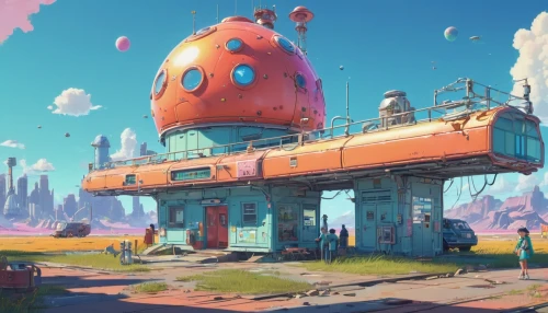 cosmodrome,space port,fantasy city,homeworld,outpost,spaceport,futuristic landscape,wildstar,spaceland,gas planet,cybertown,thatgamecompany,hub,airship,apiarium,airships,ecotopia,observatory,datacraft,fantasy world,Illustration,Japanese style,Japanese Style 02