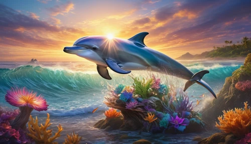 dolphin background,wyland,mermaid background,oceanic dolphins,ocean background,dolphins,fantasy picture,dauphins,ocean paradise,mermaid scales background,dolphin coast,bottlenose dolphins,dusky dolphin,delphinus,marine reptile,dolphin,dolphins in water,sea animal,bottlenose dolphin,underwater background,Conceptual Art,Fantasy,Fantasy 16