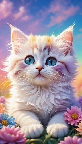 himalayan persian,birman,flower cat,blossom kitten,siberian cat,snowbell,cute cat,white cat,blue eyes cat,breed cat,korin,cat with blue eyes,cartoon cat,british longhair cat,kittu,flower background,springtime background,cats angora,cat image,spring background,Illustration,Abstract Fantasy,Abstract Fantasy 02