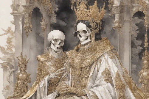 lich,skull with crown,skull statue,skull bones,skeletons,vanitas,pontiffs,memento mori,skelly,gothic portrait,skelid,vieria,scull,reredos,pontiff,skeletal,calaveras,archbishop,death god,pontifices,Digital Art,Ink Drawing