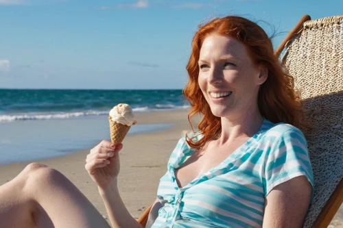 woman with ice-cream,helgenberger,sclerotherapy,gingersnap,gingersnaps,beach chair,beach background,epica,wersching,bahama mom,deckchair,gingerich,carolee,ice cream on stick,ginger rodgers,niffenegger,redheads,rousse,white sand,white sand beach,Photography,General,Realistic