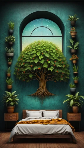 sleeping room,tree house,ficus,bonsai,cartoon video game background,bedroom,children's bedroom,bonsai tree,background design,houseplant,background vector,tangerine tree,guest room,houseplants,slumberland,potted tree,guestroom,children's room,boy's room picture,tropical tree,Illustration,Abstract Fantasy,Abstract Fantasy 19