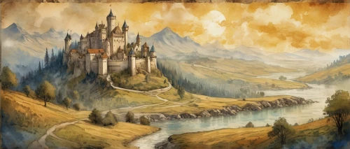 gondolin,nargothrond,erebor,diagon,fablehaven,thingol,hogwarts,beleriand,rivendell,riftwar,simione,fantasy landscape,tirith,citadels,valinor,ithilien,heorot,hogsmeade,fairy tale castle,narnians,Conceptual Art,Oil color,Oil Color 10