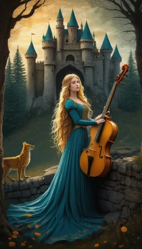 woman playing violin,fantasy picture,serenade,violin woman,celtic woman,violin player,troubador,troubadour,violinist,serenata,celtic harp,woman playing,musician,tuatha,fantasy art,music fantasy,playing the violin,eilonwy,fairy tale character,classical guitar,Illustration,Abstract Fantasy,Abstract Fantasy 19