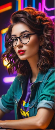 librarian,girl at the computer,secretarial,programadora,blur office background,portrait background,girl studying,retro woman,cashier,woman at cafe,retro girl,colorful background,parvathy,image manipulation,barista,photoshop manipulation,creative background,retro women,neon human resources,world digital painting,Illustration,American Style,American Style 12