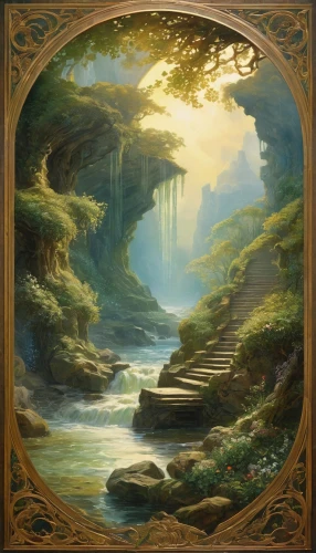 fantasy landscape,rivendell,the mystical path,fantasy picture,elfland,fantasy art,forest landscape,ithilien,alfheim,lorien,gondolin,forest path,deltora,heaven gate,fablehaven,winding steps,landscape background,the path,pathway,tuatha,Conceptual Art,Fantasy,Fantasy 05