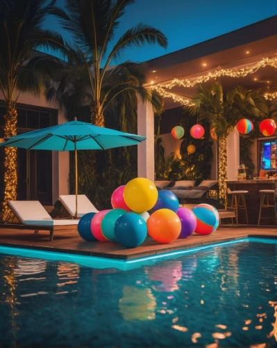 pool bar,inflatable pool,party decorations,party decoration,party lights,colored lights,tropical house,neon cocktails,inflatables,colorful balloons,outdoor pool,pool house,festive decorations,holiday villa,cabana,party garland,string lights,rainbow color balloons,florida home,dug-out pool,Photography,General,Sci-Fi