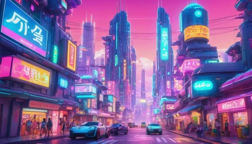 cybercity,colorful city,fantasy city,cyberpunk,cybertown,shinjuku,tokyo city,futuristic landscape,microdistrict,metropolis,tokyo,futuristic,cityscape,cyberworld,coruscant,shanghai,akihabara,kabukiman,cyberia,synth,Illustration,Japanese style,Japanese Style 02