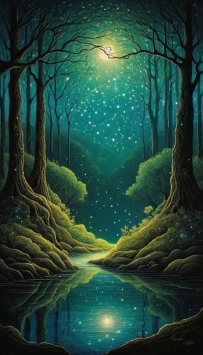 forest of dreams,moonlit night,forest landscape,enchanted forest,fairy forest,fantasy picture,night scene,moonlit,forest background,moonbeams,dreamscapes,elfland,fantasy art,starry night,blue moon,fairytale forest,moon and star background,fantasy landscape,elven forest,dreamtime,Illustration,Abstract Fantasy,Abstract Fantasy 19