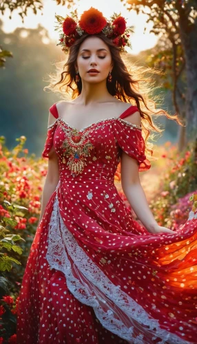 flamenca,faery,fae,fairie,faerie,lady in red,queen of hearts,girl in flowers,flower fairy,fantasy woman,girl in a long dress,red riding hood,celtic woman,man in red dress,demelza,flamenco,beautiful girl with flowers,enchanting,red gown,little red riding hood,Conceptual Art,Fantasy,Fantasy 05