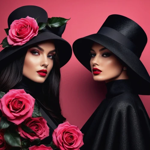 witches' hats,red roses,derivable,milliners,witches,coven,sorceresses,fashion dolls,millinery,handmaidens,black rose,wild roses,noble roses,vampyres,black hat,gothic portrait,twin flowers,milliner,florists,scent of roses,Photography,General,Fantasy