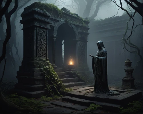 mausoleum ruins,sepulchres,mourners,shrine,sanctum,necropolis,shrines,sepulchre,sepulcher,the mystical path,crypts,monastery,monastic,old graveyard,monks,grave light,burial ground,srivatsa,ancient,conjurer,Conceptual Art,Daily,Daily 22