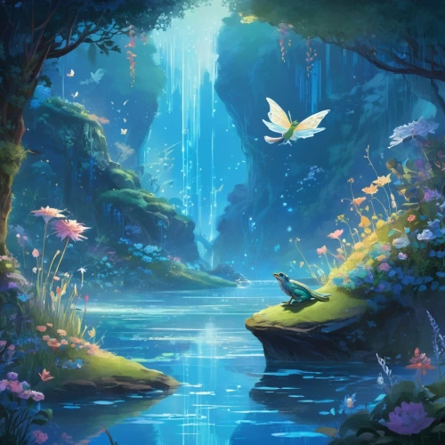 fairy world,fairy forest,fantasy landscape,fantasy picture,fairyland,fairy village,butterfly background,forest of dreams,enchanted forest,beautiful wallpaper,fairytale forest,enchanted,nature wallpaper,underwater oasis,nature background,faery,faerie,springtime background,dreamlands,fantasia,Conceptual Art,Fantasy,Fantasy 02