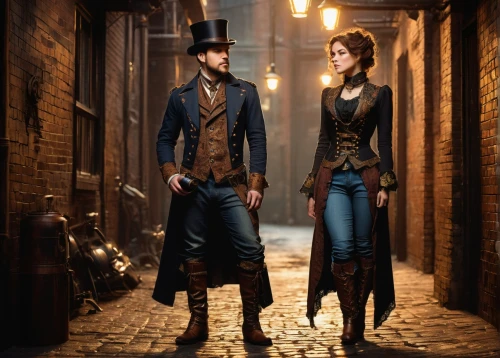 steampunk,waistcoats,dickensian,vintage man and woman,greatcoat,waistcoat,blackburne,victorian style,gunslingers,gaslight,greatcoats,blunderbuss,tailcoat,old linden alley,lamplighters,alchemists,cordwainers,victoriana,townsfolk,lincolns,Illustration,American Style,American Style 06