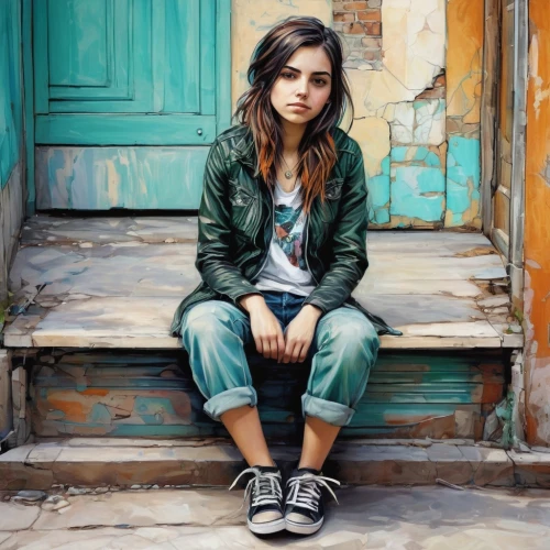 jahan,girl sitting,girl portrait,artist portrait,girl on the stairs,relaxed young girl,portrait of a girl,city ​​portrait,portrait background,photo session in torn clothes,young model istanbul,rone,girl in a long,young girl,hamulack,mosshart,young woman,beren,artistic portrait,portait,Illustration,Realistic Fantasy,Realistic Fantasy 23
