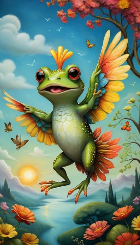 frog background,autumn background,running frog,koropeckyj,amphibian,agamid,heliox,frog king,gieco,children's background,anjo,artabazus,pasquel,fantasy animal,fantasy picture,painted dragon,gryfino,fantasy art,autumn icon,zygodactyl,Illustration,Abstract Fantasy,Abstract Fantasy 06